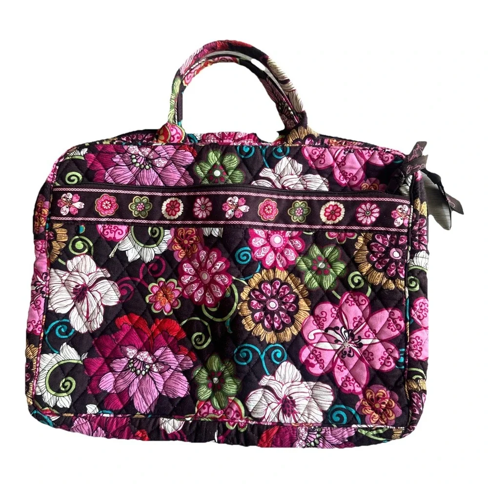 Vera Bradley Floral Quilted Multicolor Laptop Bag Women Large Zip Outer Pockets